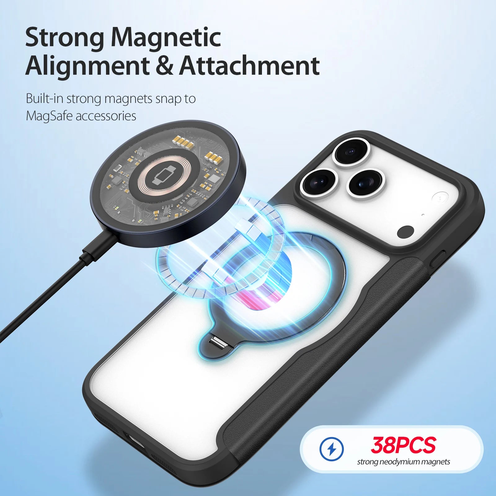 Magsafe Wireless Charging Rotating Metal Magnetic Stand Leather Cover