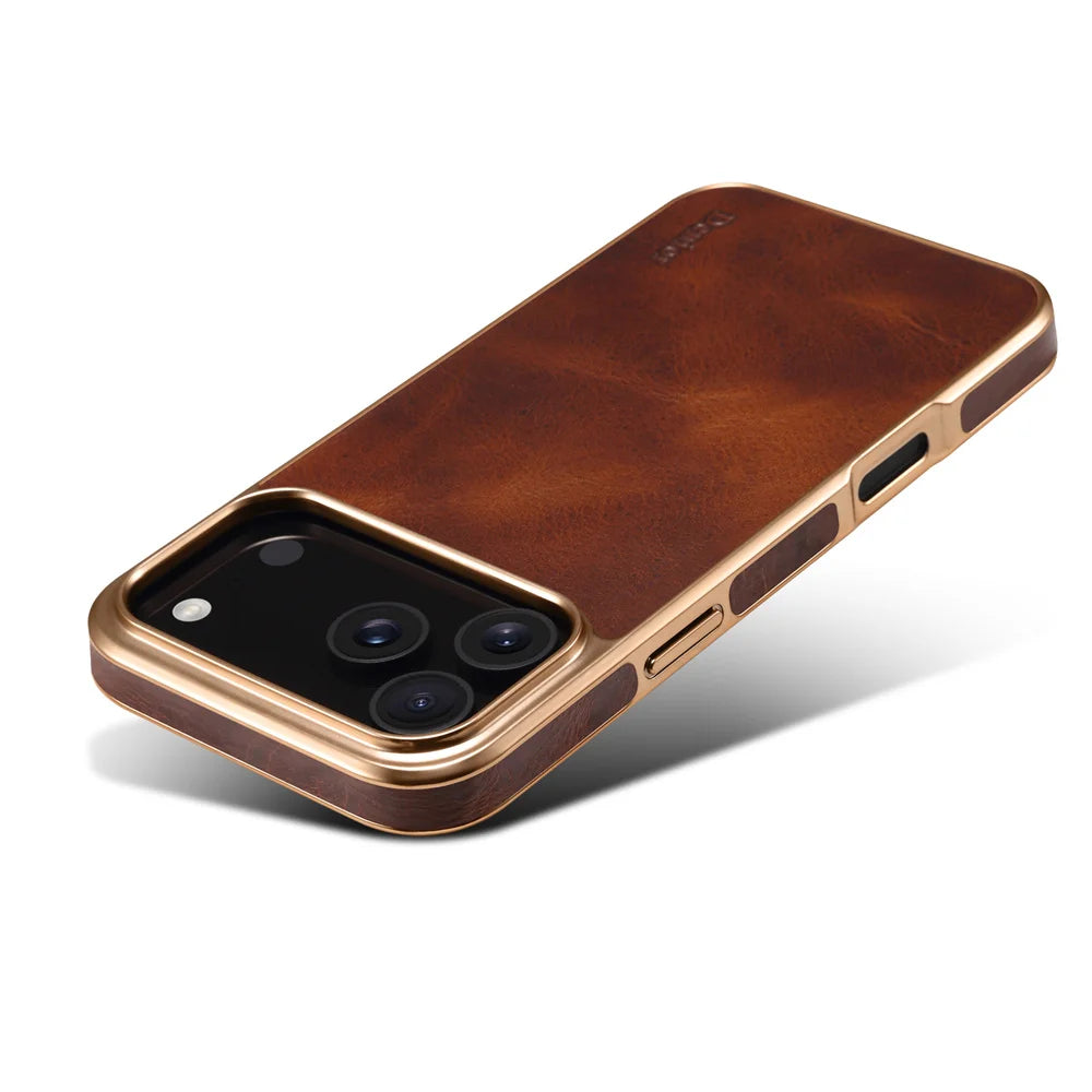 Denior Luxury Oil Wax Texture Genuine Leather Case for iPhone 17