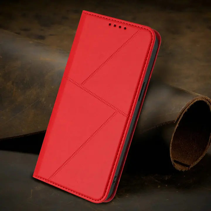 Mganetic Leather Texture Wallet Coque For iPhone 17