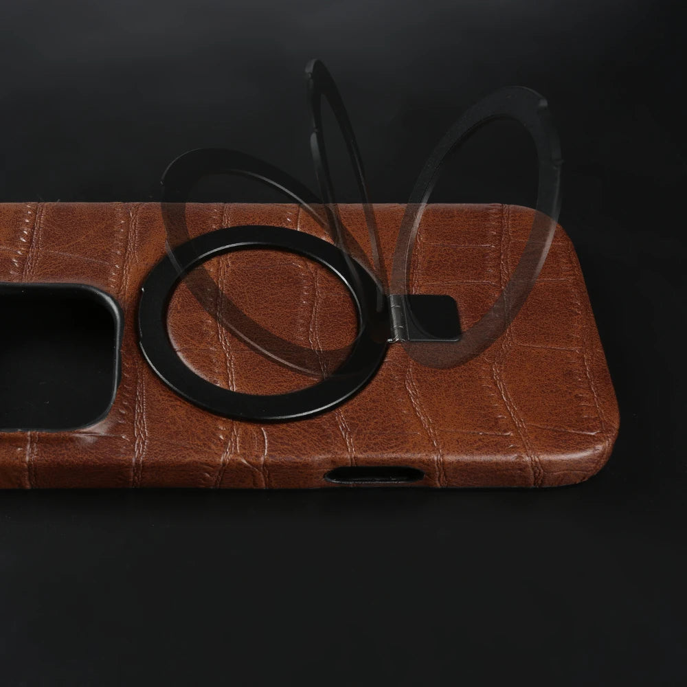 Luxury Leather MagSafe Case with Ring Stand for iPhone 17