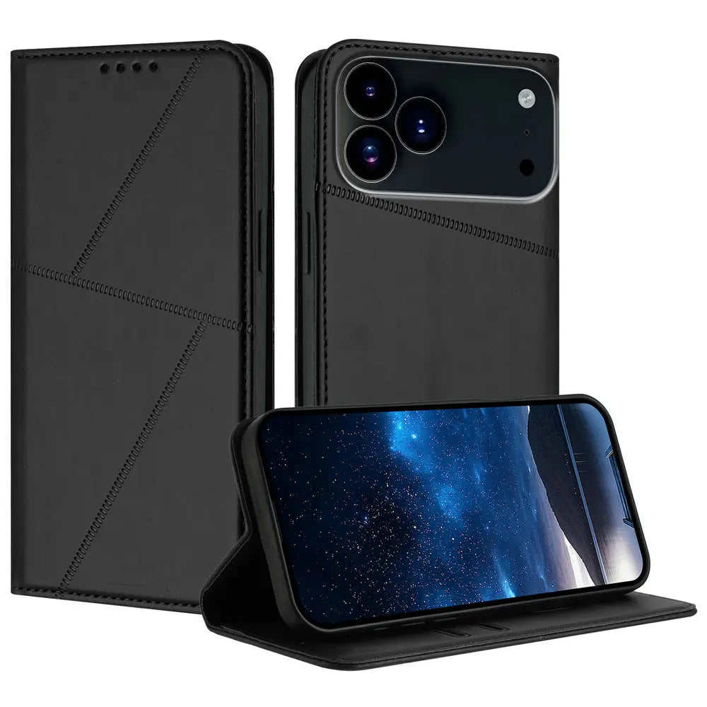 Mganetic Leather Texture Wallet Coque For iPhone 17