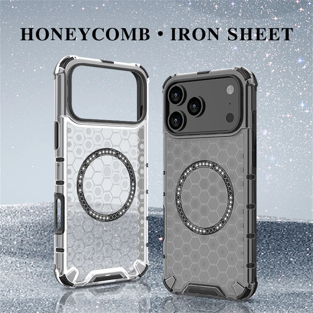 Luxury Clear Honeycomb Armour Magnetic Case for iPhone 17