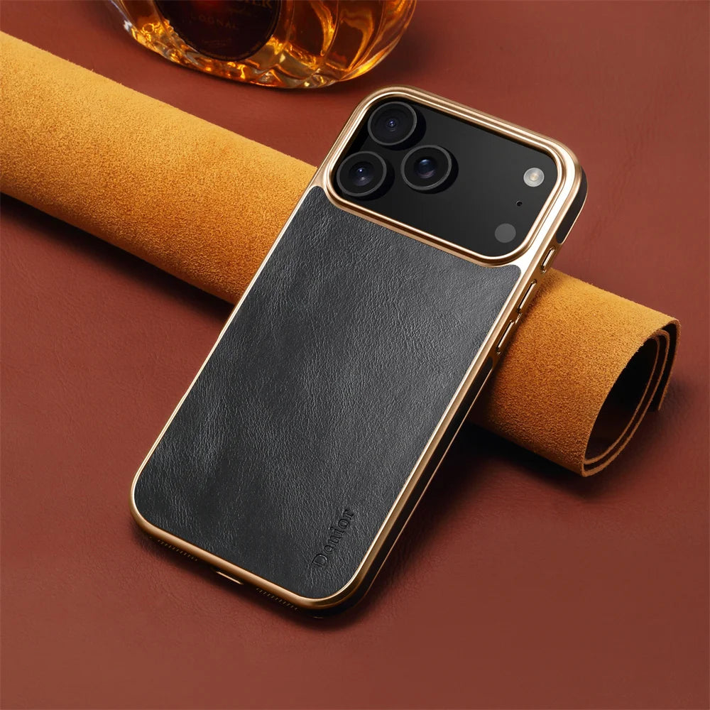 Denior Luxury Oil Wax Texture Genuine Leather Case for iPhone 17
