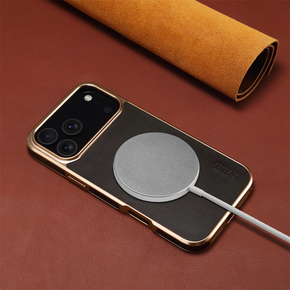 Denior Luxury Oil Wax Texture Genuine Leather Case for iPhone 17