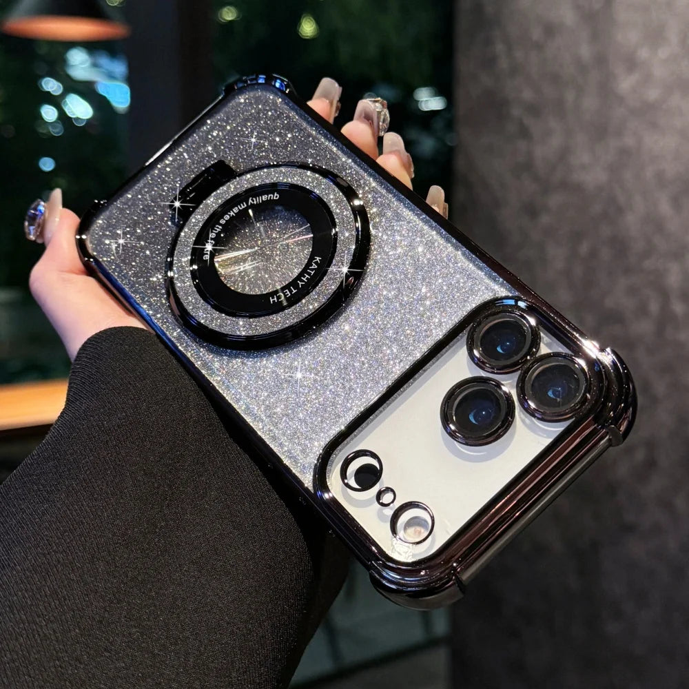 Luxury Bright Glitter Bracket Case for iPhone Magsafe Magnetic Plating Cover