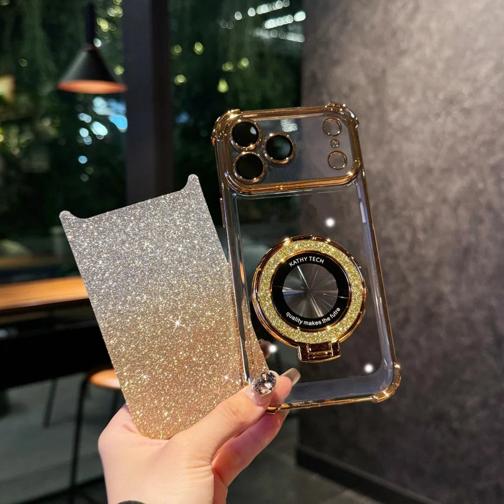 Luxury Bright Glitter Bracket Case for iPhone Magsafe Magnetic Plating Cover