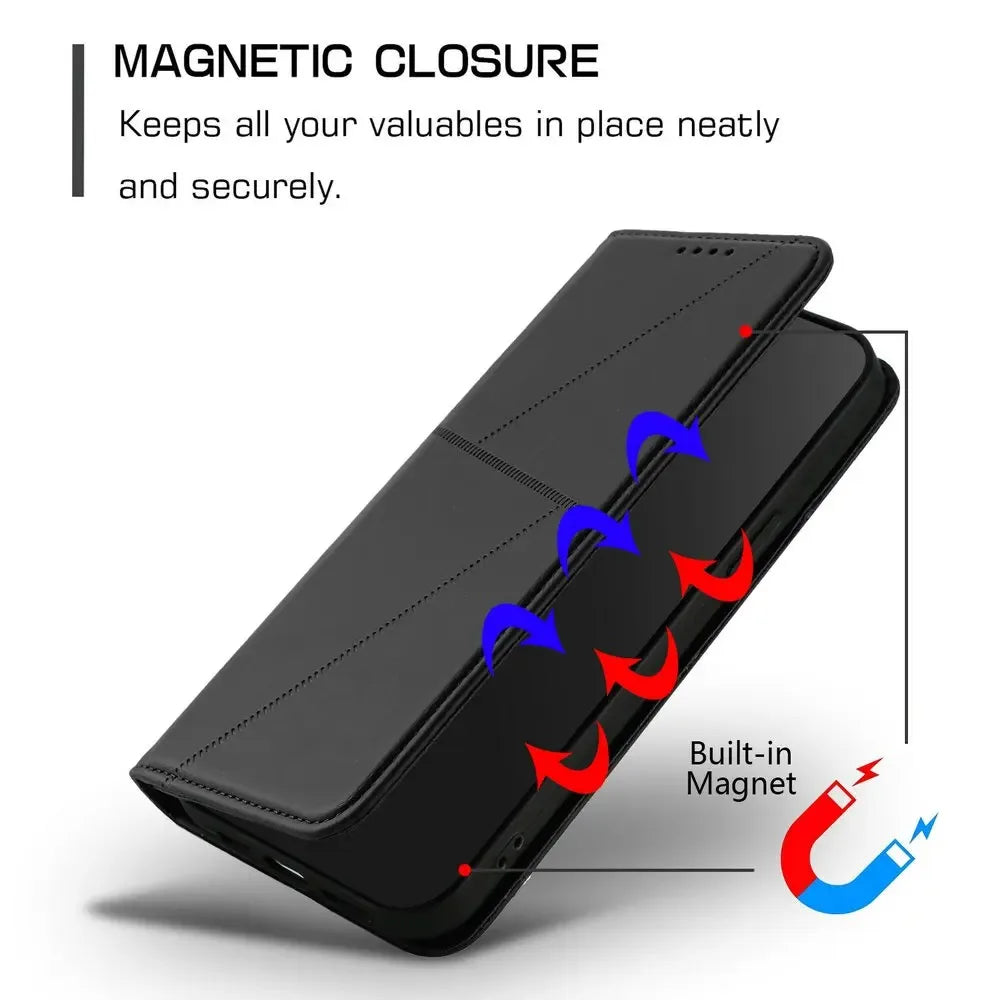 Mganetic Leather Texture Wallet Coque For iPhone 17