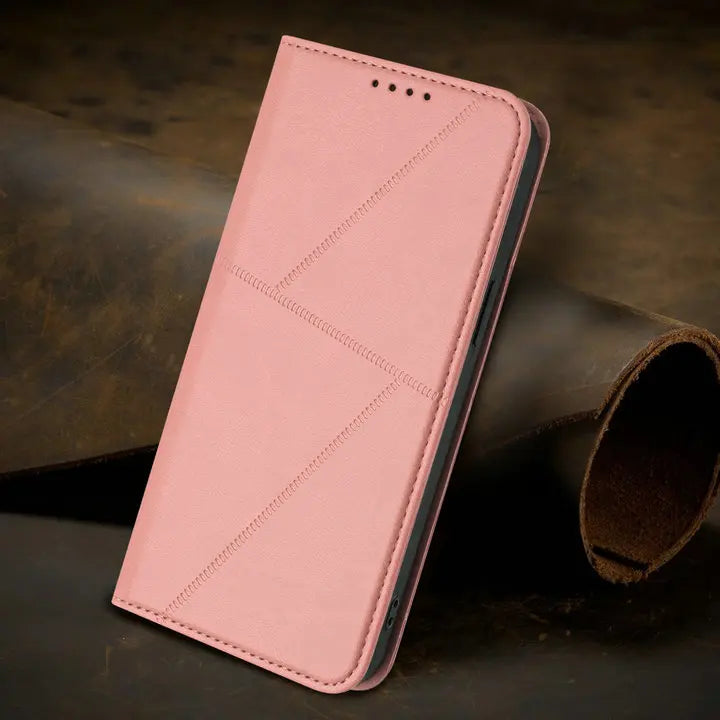 Mganetic Leather Texture Wallet Coque For iPhone 17