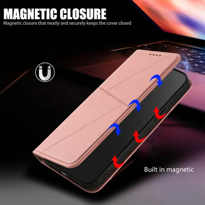 Mganetic Leather Texture Wallet Coque For iPhone 17