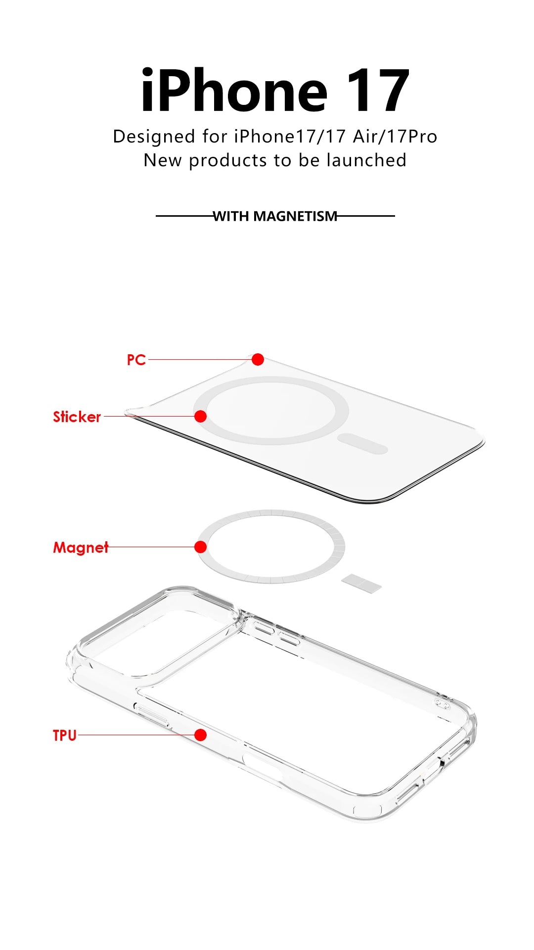 Shockproof MagSafe Clear Magnetic Case for iPhone 17