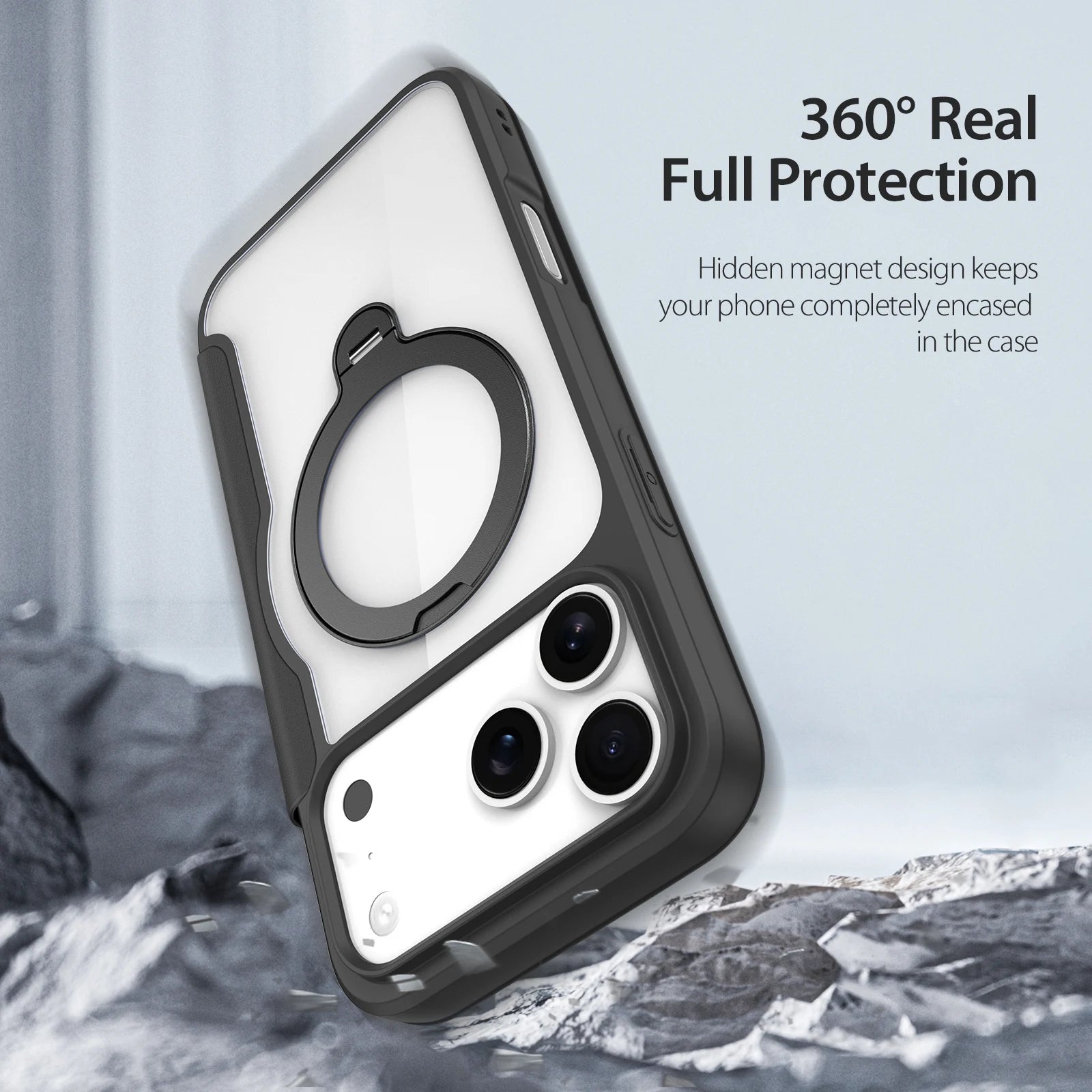 Magsafe Wireless Charging Rotating Metal Magnetic Stand Leather Cover