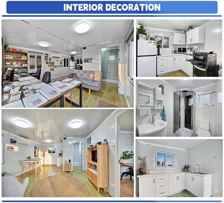 20FT/40FT Prefab Tiny Home for Sale Portable Modular Tiny House to Live in for Adult Expandable Container House 2 Bedroom Mobile Foldable House with Fully Equipped Bathroom & Kitchen