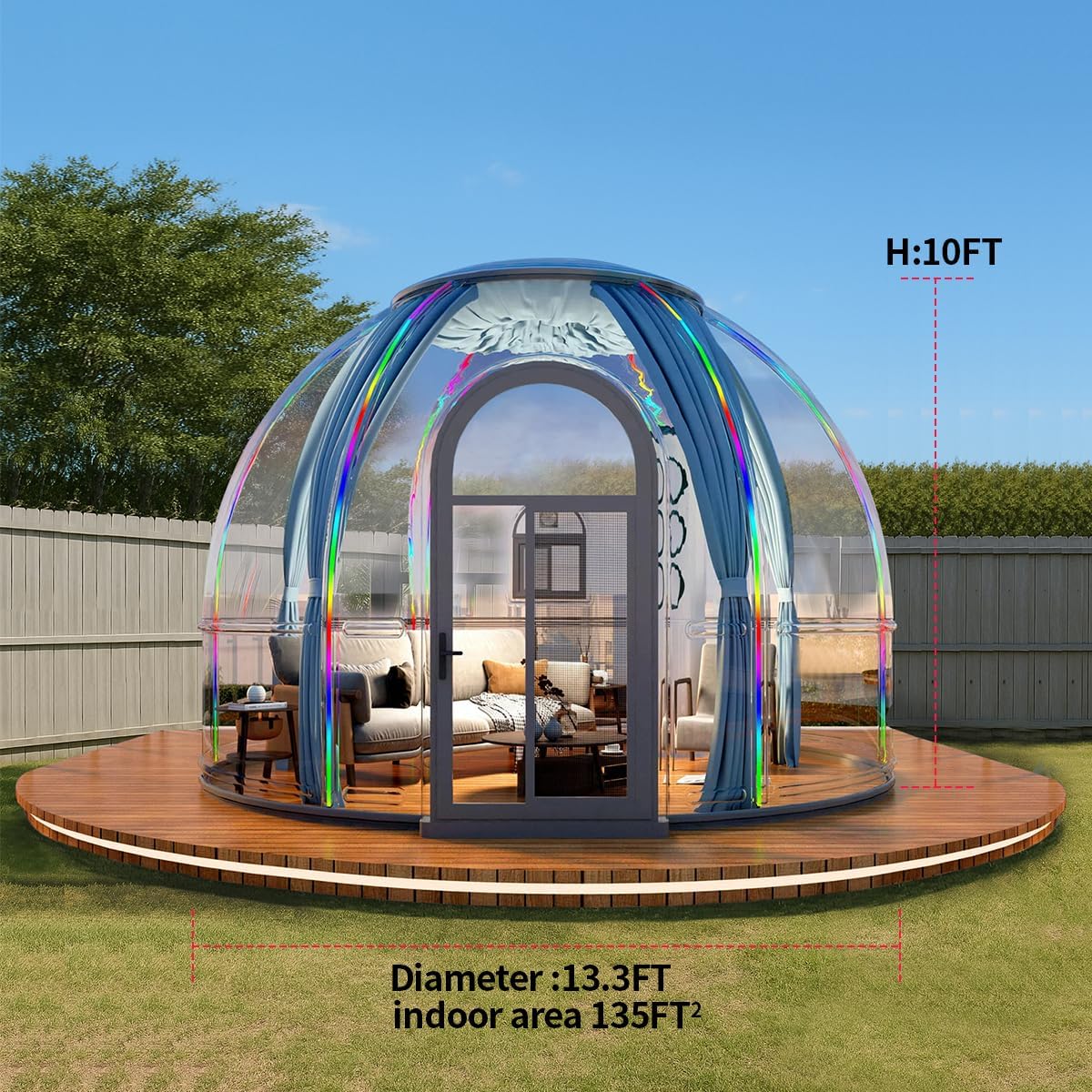 Backyard Prefab Dome House, Clear Garden Dome Bubble House Tent for Outside, All-Season Weatherproof Geodesic Greenhouse for Outdoor Living or Tiny Home Sunroom