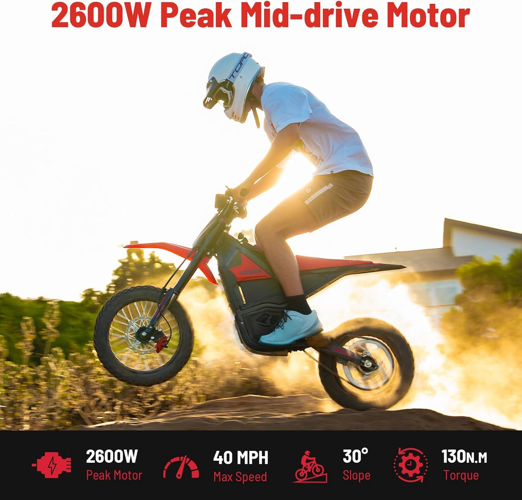 Electric Mini Dirt Bike for Teens & Adults, 14"/12" Fat Tire 2600W Electric-Motorcycle
