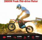 Electric Mini Dirt Bike for Teens & Adults, 14"/12" Fat Tire 2600W Electric-Motorcycle