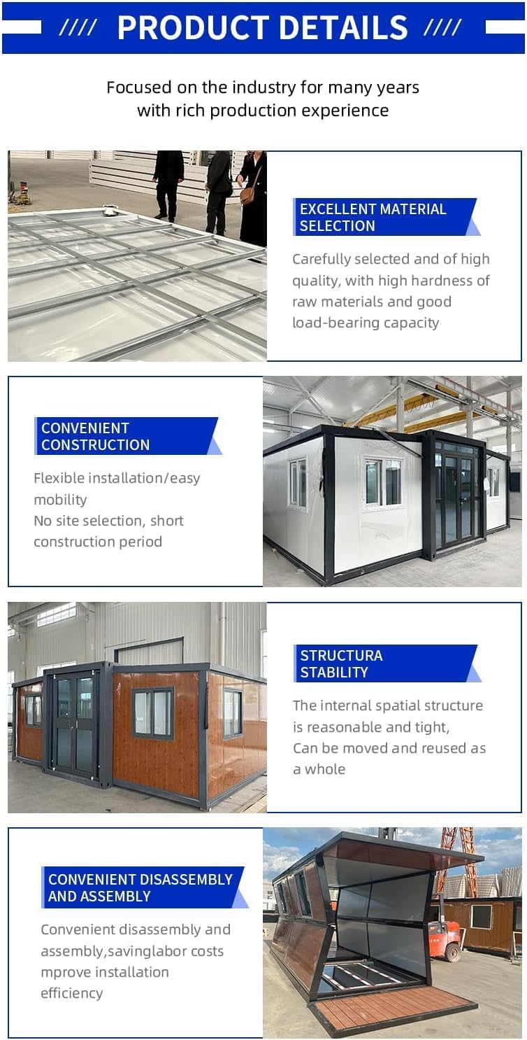 20FT/40FT Prefab Tiny Home for Sale Portable Modular Tiny House to Live in for Adult Expandable Container House 2 Bedroom Mobile Foldable House with Fully Equipped Bathroom & Kitchen