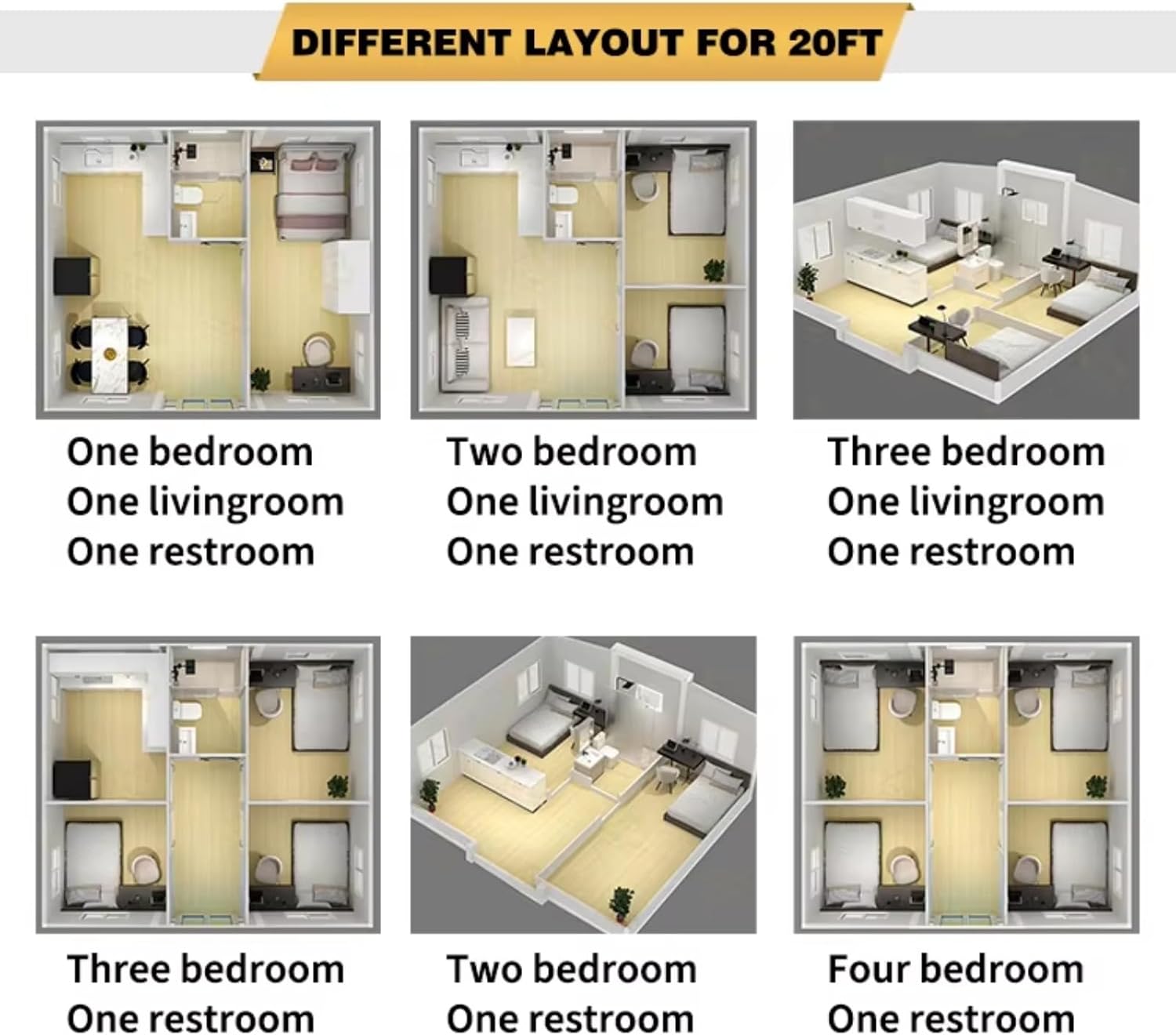 Mobile Prefabricated Tiny House Modular Home Portable Two Bedroom 20Ft Container Expandable House with Triangular Roof