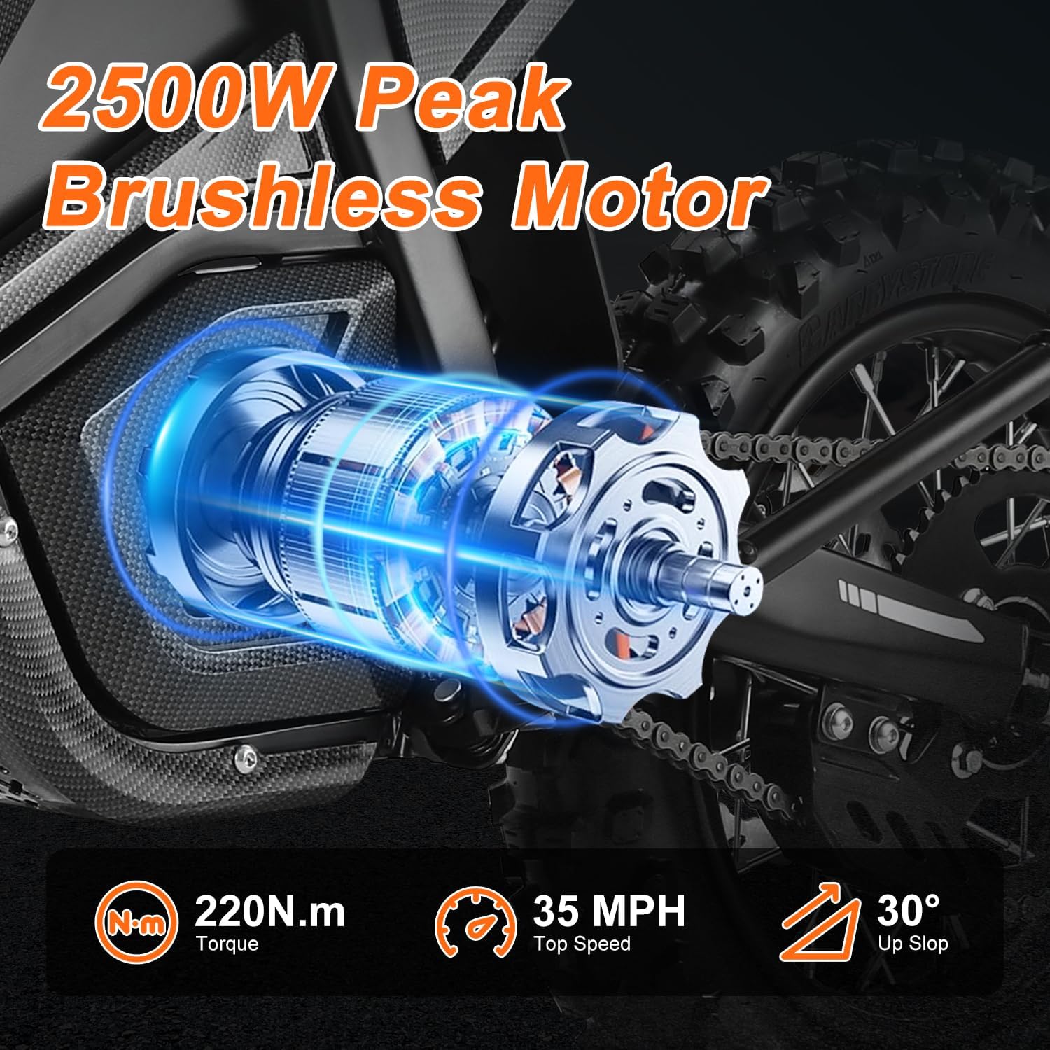 EM5 Electric Dirt Bike for Teens Adults, 2600W Motor, 35MPH Max Speed, 48V 21Ah Electric Motorcycle with Lights