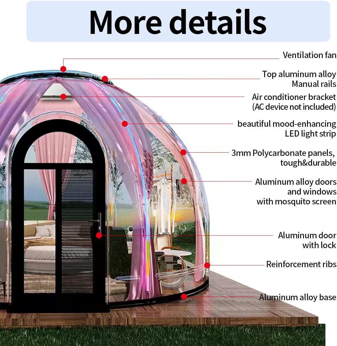 Backyard Prefab Dome House, Clear Garden Dome Bubble House Tent for Outside, All-Season Weatherproof Geodesic Greenhouse for Outdoor Living or Tiny Home Sunroom