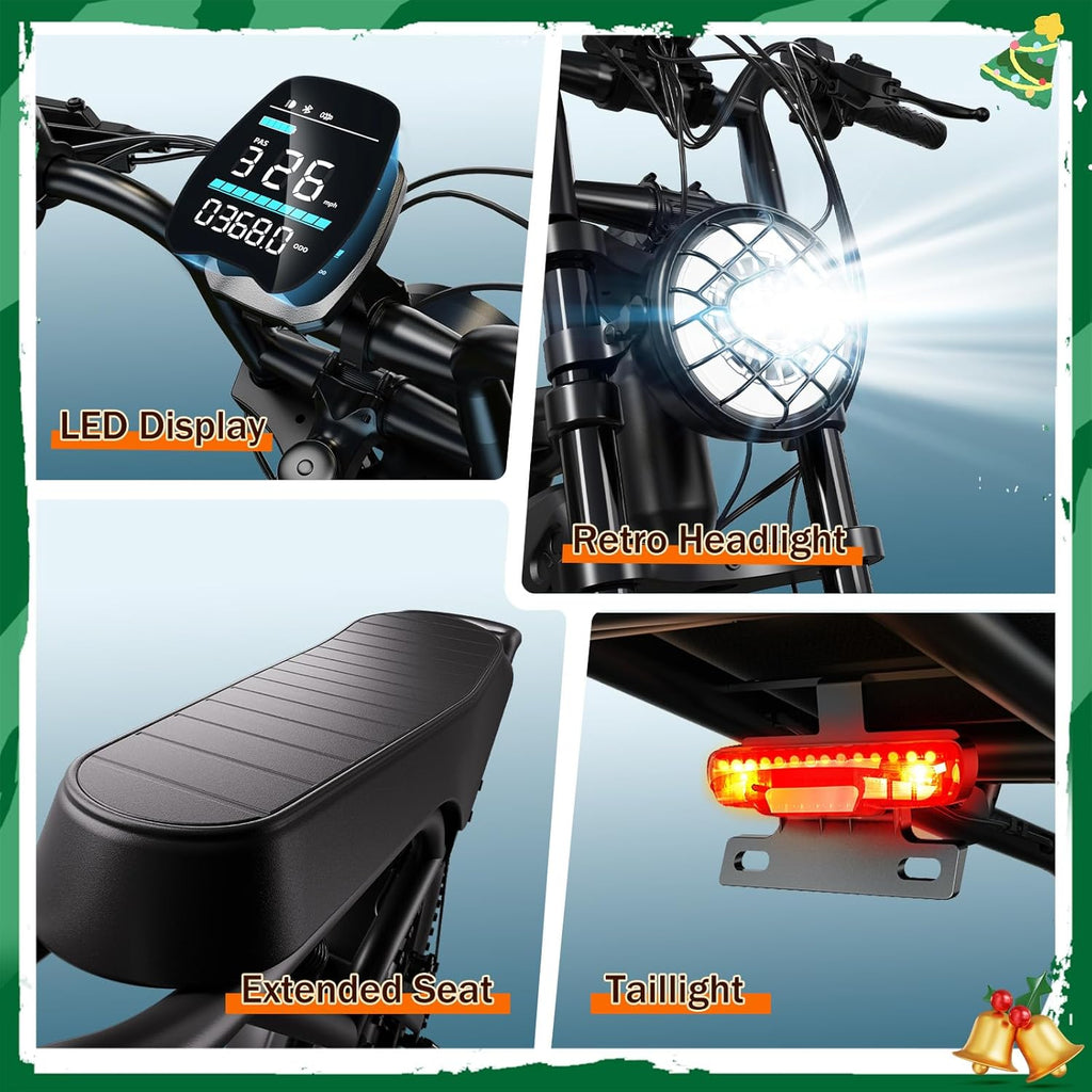 TST Electric Bike for Adults, 1500W Peak Brushless Motor 28 MPH 60 Miles/110 Miles Fat Tire E Bike