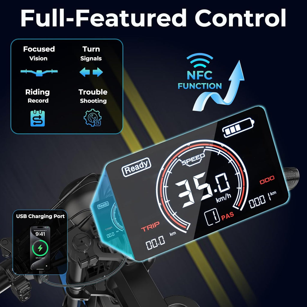 Electric Bike for Adults, 1500W Motor, 35MPH, 48V 25Ah Removable Battery, Full Suspension