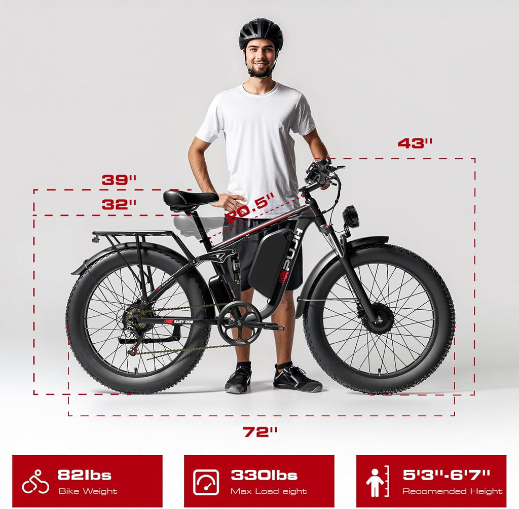 3000W Dual Motors Electric Bike for Adults, 52V 25Ah 24" Fat Tire Fast 38 mph up to 100 Miles