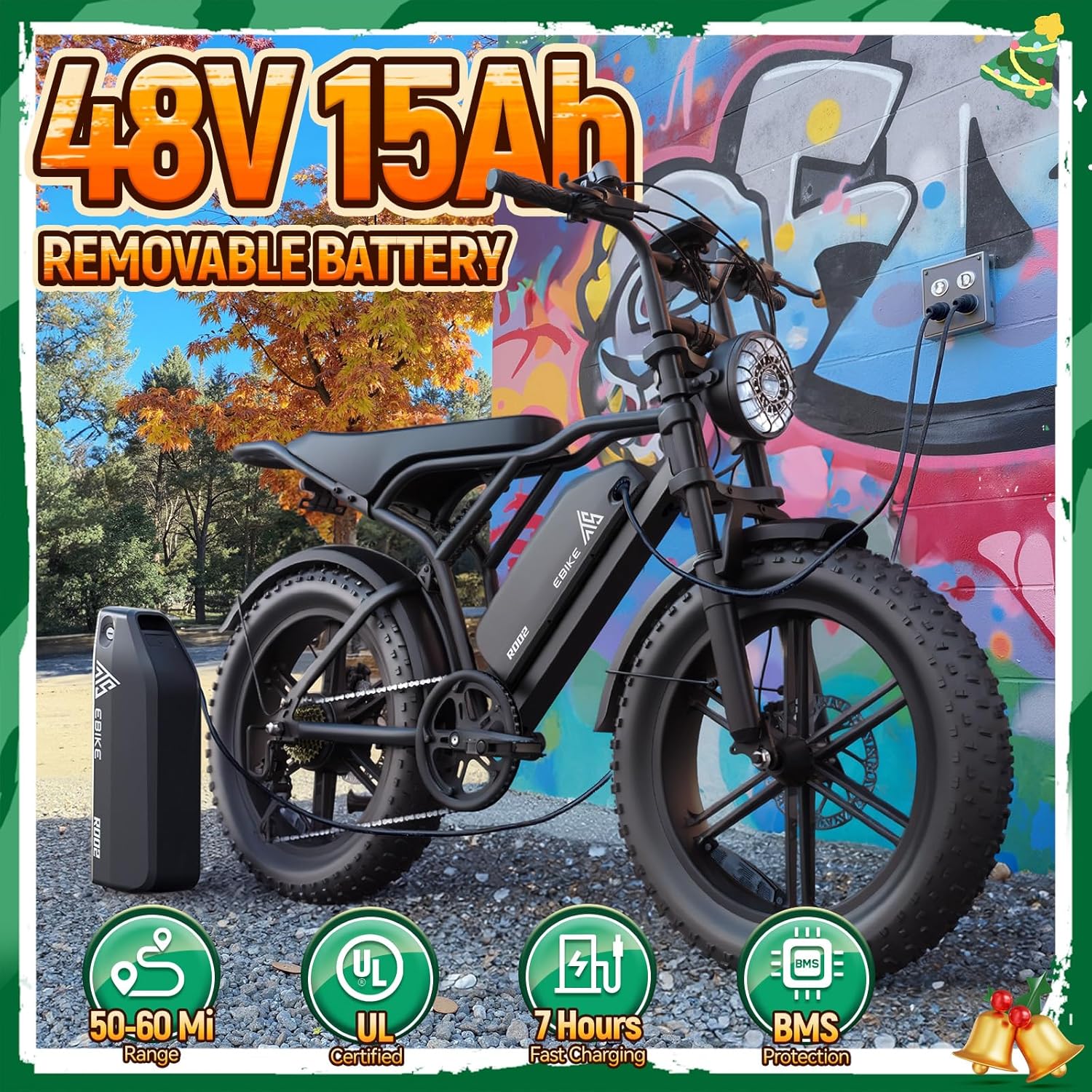 TST Electric Bike for Adults, 1500W Peak Brushless Motor 28 MPH 60 Miles/110 Miles Fat Tire E Bike