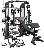 MiM USA Hercules EX All in One Gym Machine Commercial Smith Machine Functional Trainer Home Gym 400 lb Weight Stack Adj Bench Jammer Arms Leg Press Leg Extension Arm Curl LAT Seat Complete Attachment
