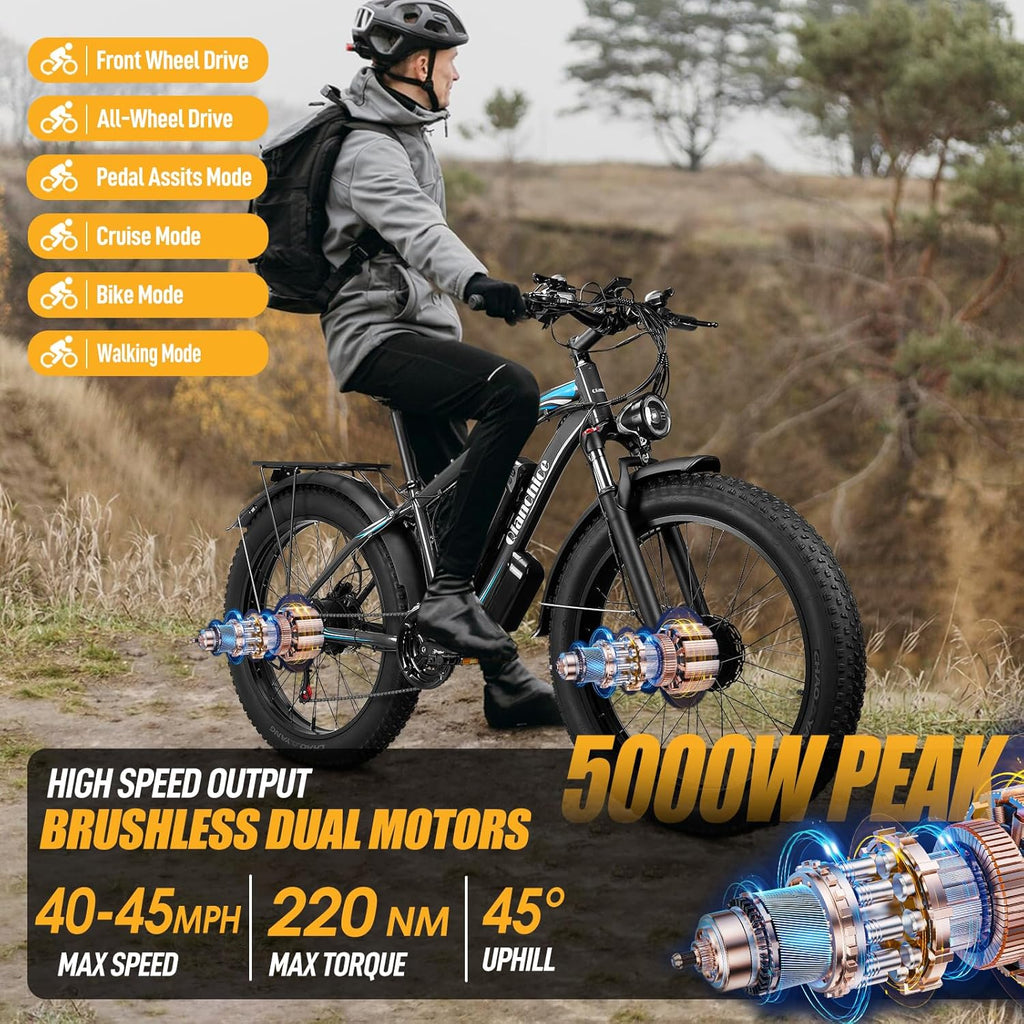 Dual Motor Peak 5000W Electric Bike for Men Women Adults 40-45MPH 100 Miles