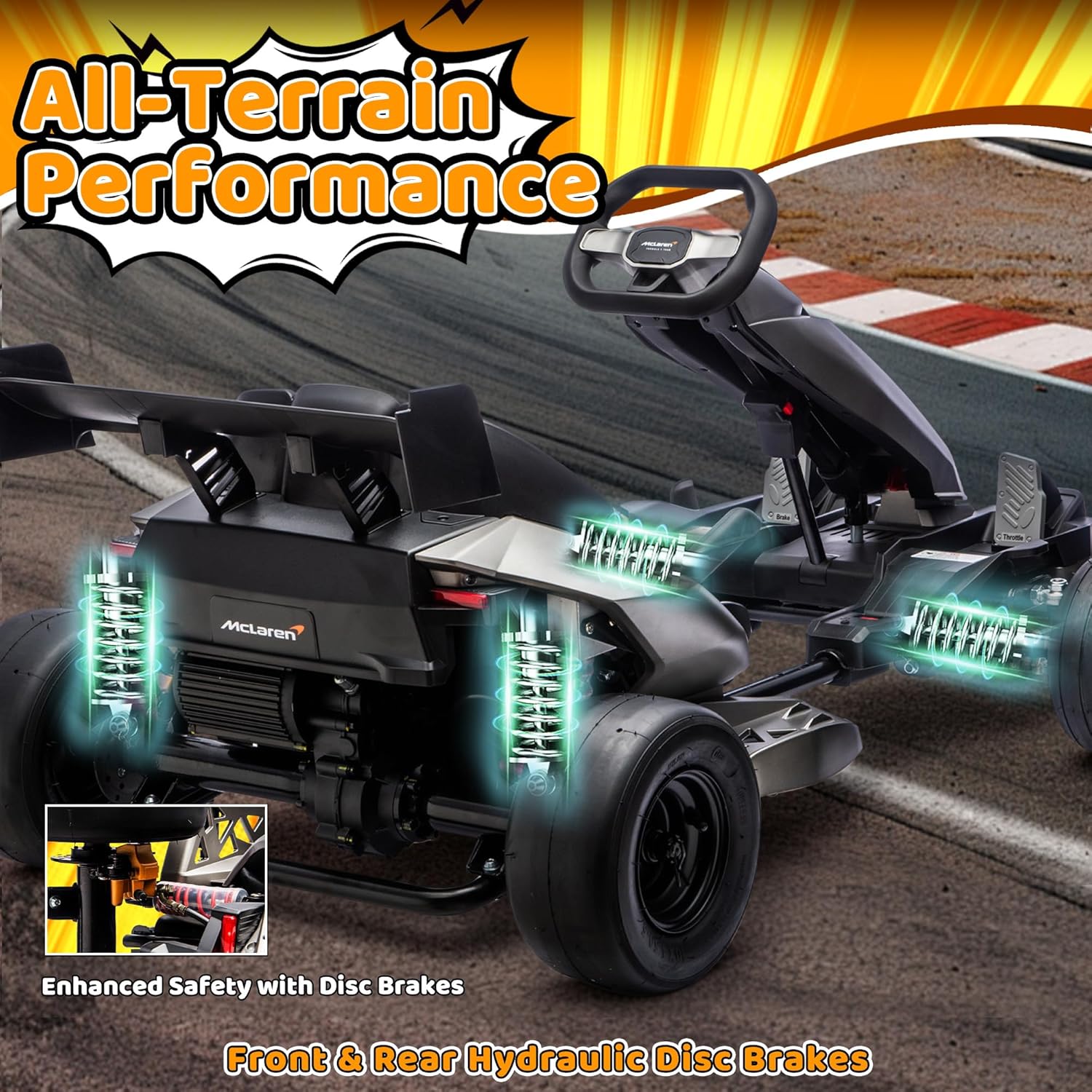 48V Electric Go Kart, Licensed McLaren Battery Powered Drift Racing Go Kart, 25 MPH Drift Kart with 500W Powerful Motor