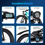 26"x4" All-Terrain Fat Tire E Bike, 1500W Peak Electric Mountain Bike, 72Miles 28 MPH E-Bike