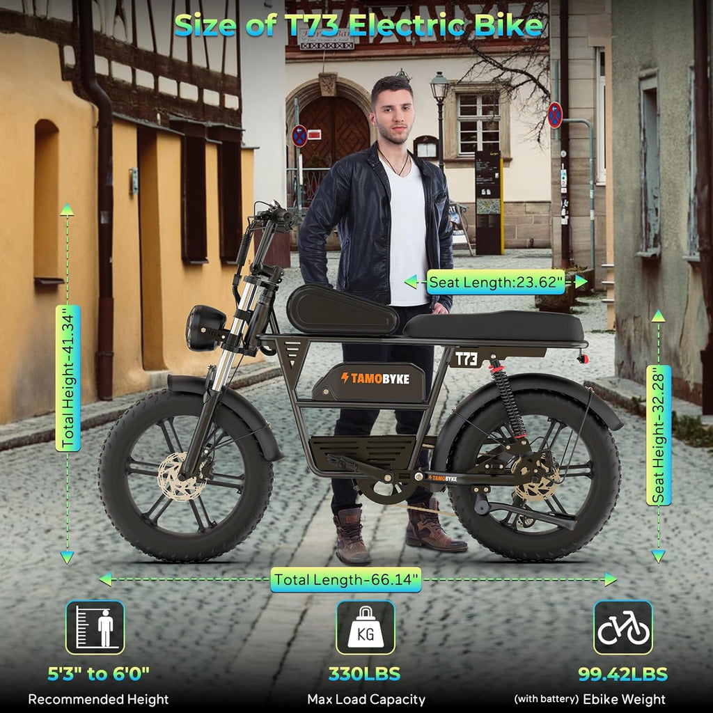 T73 Retro Dual Battery Electric Bike,30/33/37.5Mph Max Speed,1000W-1500W Dual Motor