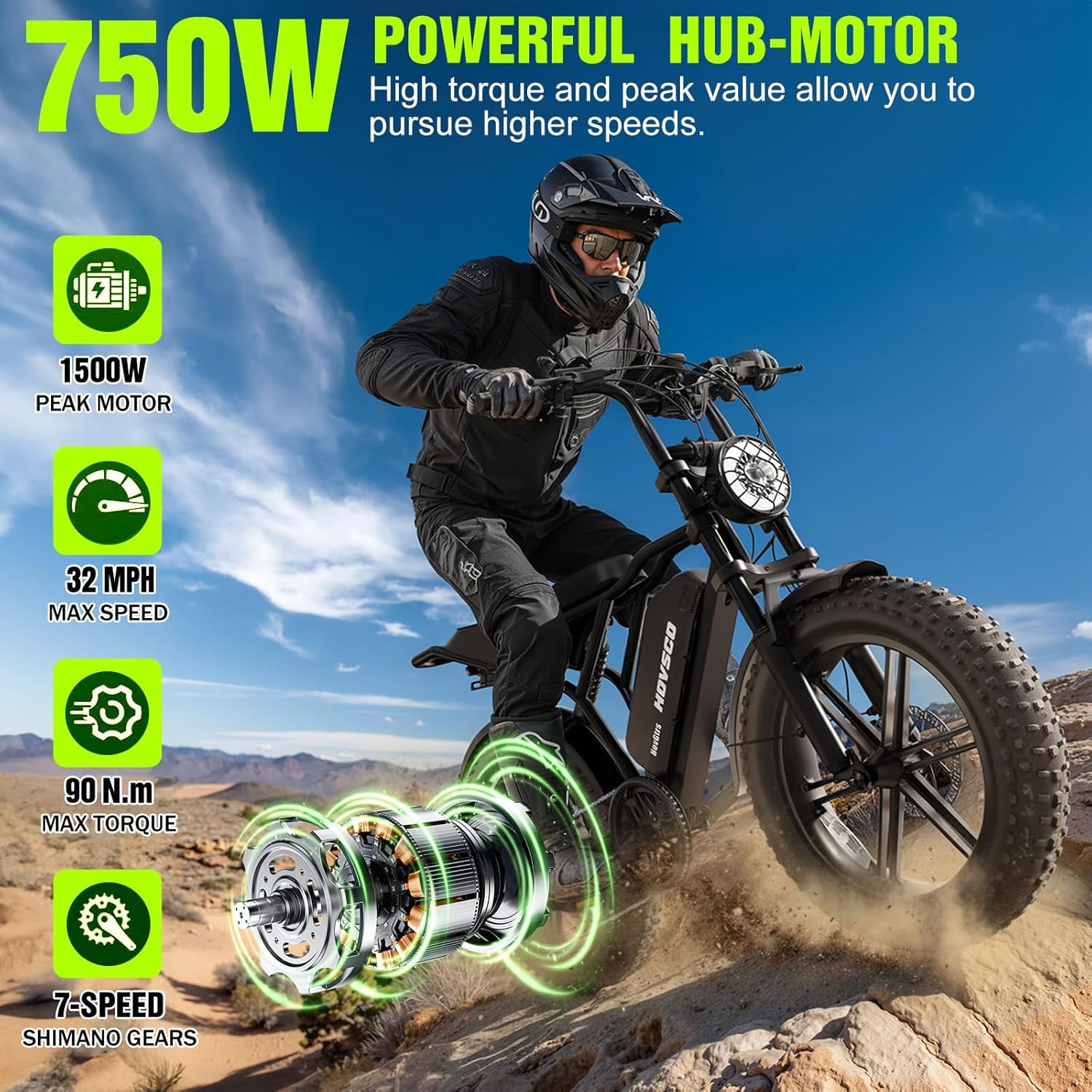 Electric Bike for Adults-1500W Peak Motor, 32MPH Off-Road Fat Tire Ebike, 20"x4.0" Tires, 48V 15/25AH Battery