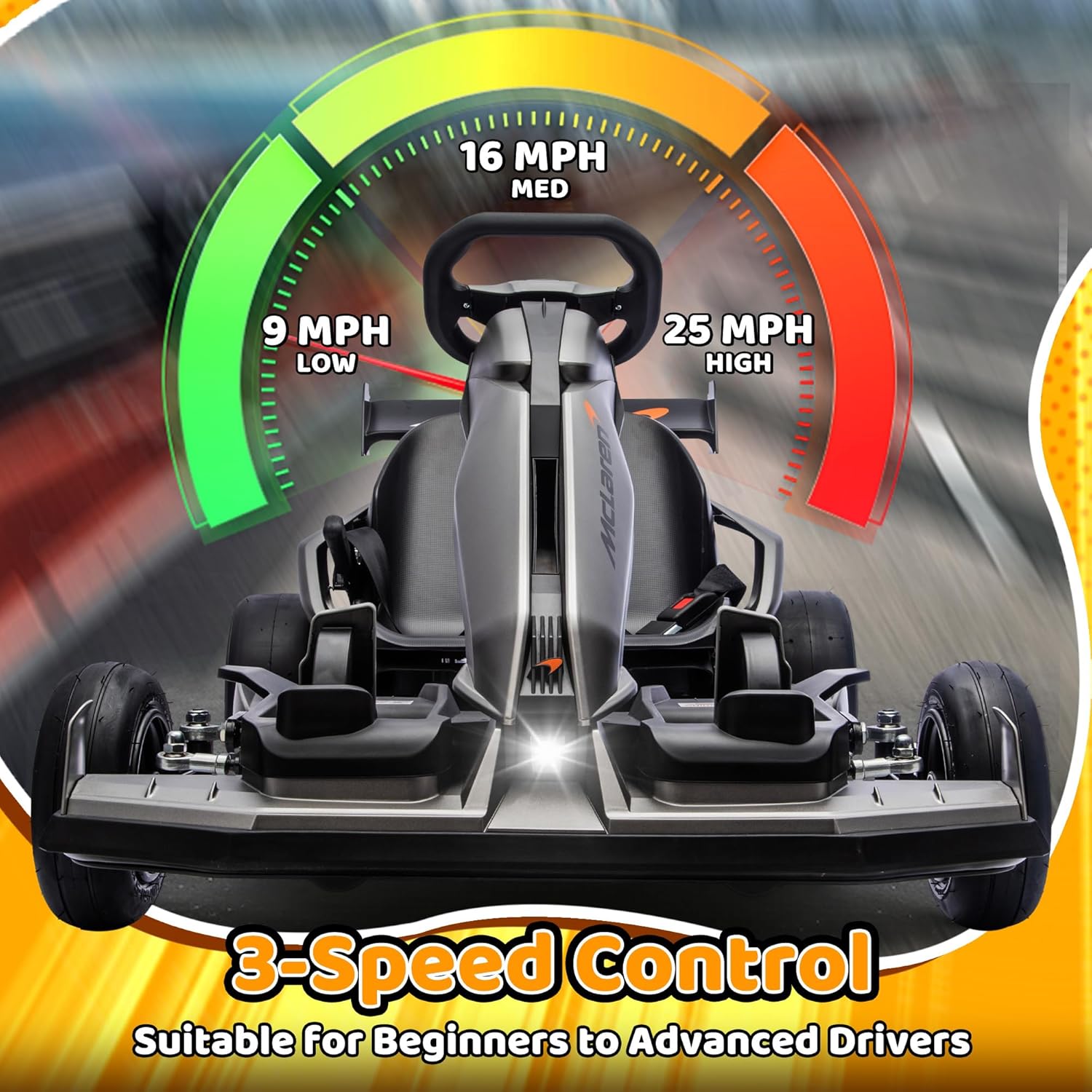 48V Electric Go Kart, Licensed McLaren Battery Powered Drift Racing Go Kart, 25 MPH Drift Kart with 500W Powerful Motor
