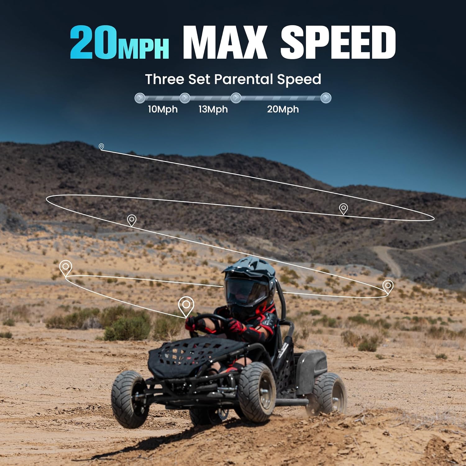 Electric Go Kart, 48V Powered Ride On Car, Steel Tubular Frame, Seat Belt, 13 inch All-Terrain Tires