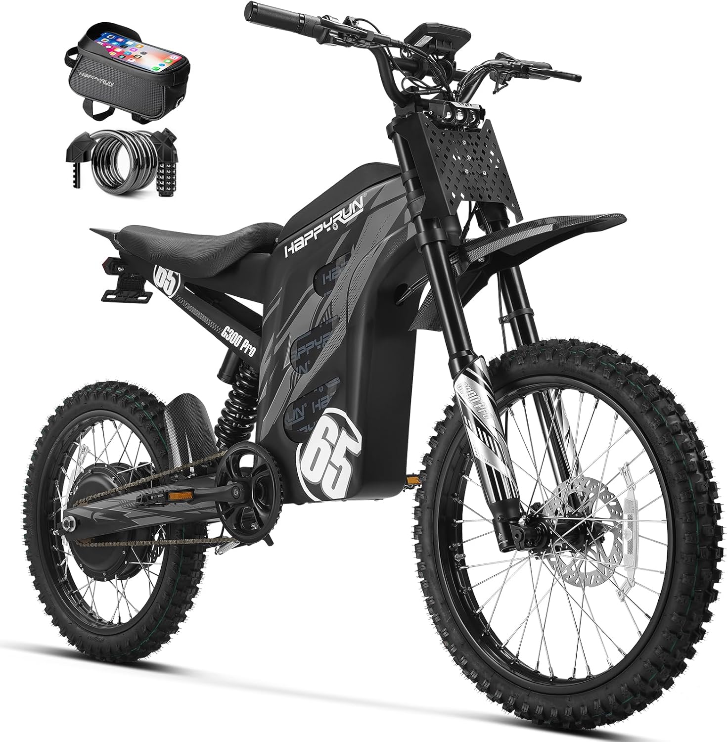 G300 Pro Electric Dirt Bike for Adults, 72V 30Ah Battery, 6500W Motor, 50 MPH Speed, 70 Mile Range, 350 Lbs Load Capacity, Hydraulic Brakes Black (Orange)