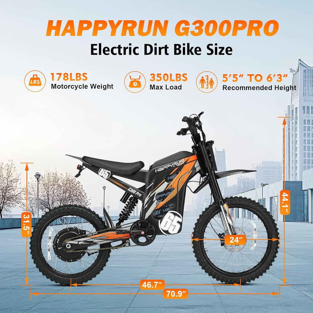 G300 Pro Electric Dirt Bike for Adults, 72V 30Ah Battery, 6500W Motor, 50 MPH Speed, 70 Mile Range, 350 Lbs Load Capacity, Hydraulic Brakes Black (Orange)