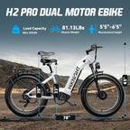 Dual Motor Ebike, 3000W Electric Bike for Adults, 52V 20Ah 26" Fat Tire Fast Ebike Max 38 Mph