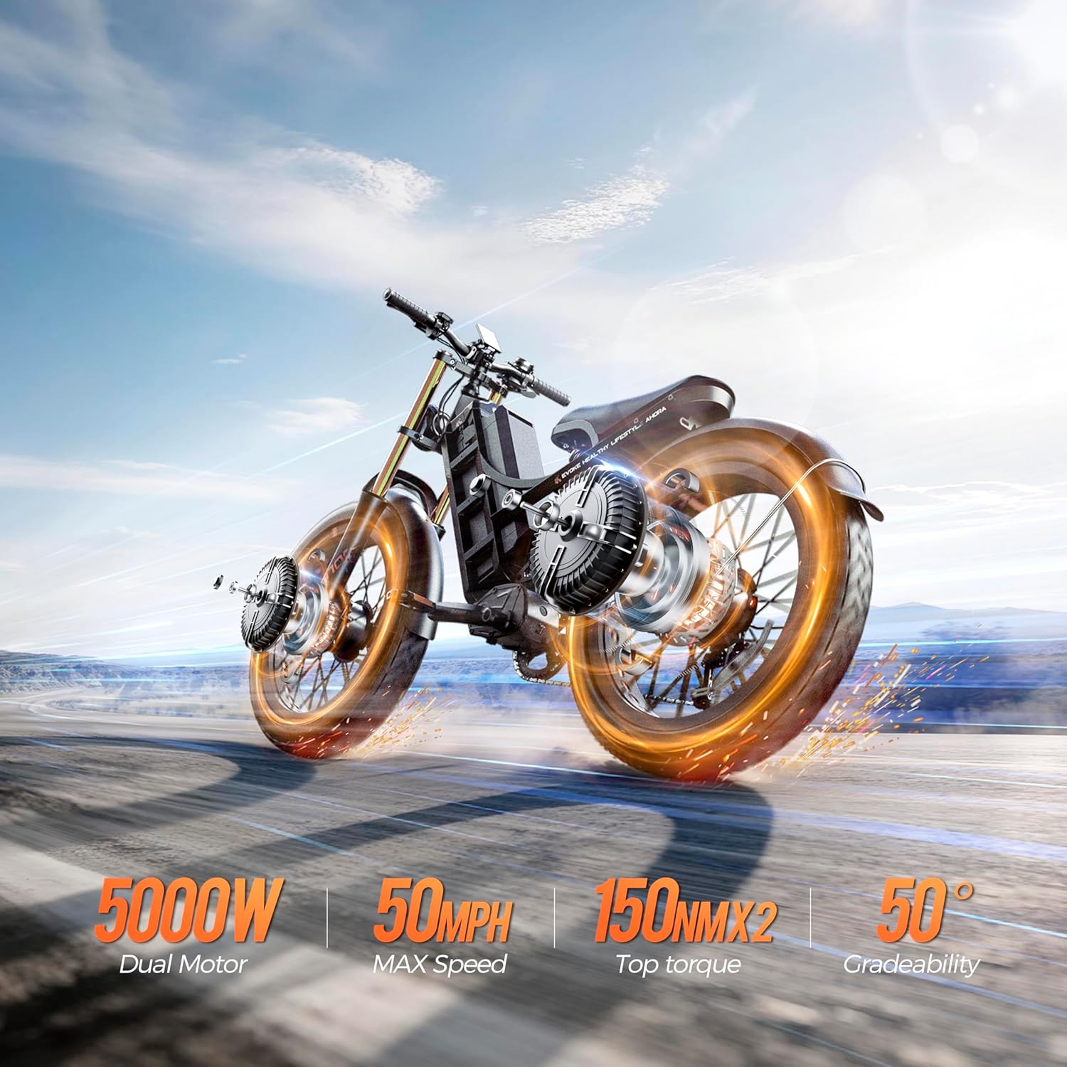 Romeo Pro 3 Peak 5600W Electric Bike for Adults 50Mph, 60V 80Ah Battery 250 Miles