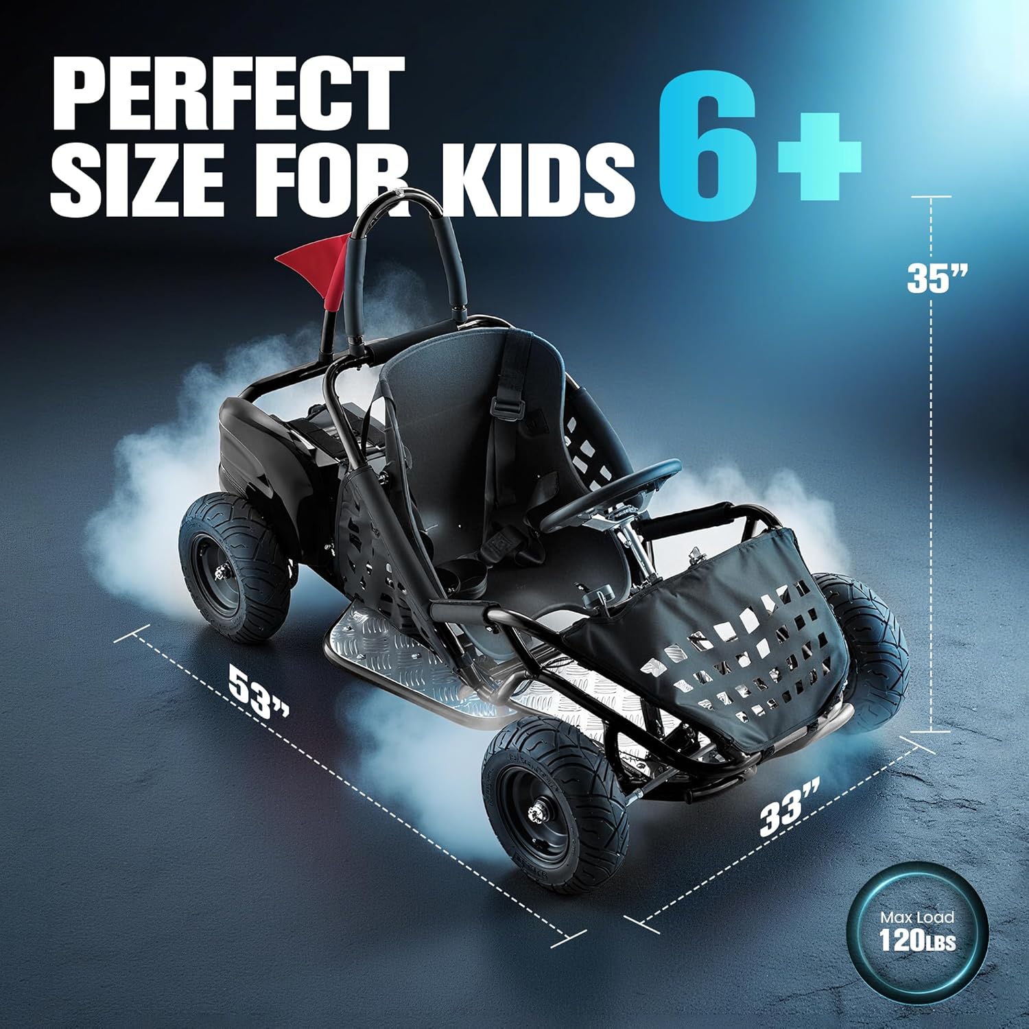 Electric Go Kart, 48V Powered Ride On Car, Steel Tubular Frame, Seat Belt, 13 inch All-Terrain Tires