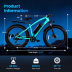 26"x4" All-Terrain Fat Tire E Bike, 1500W Peak Electric Mountain Bike, 72Miles 28 MPH E-Bike
