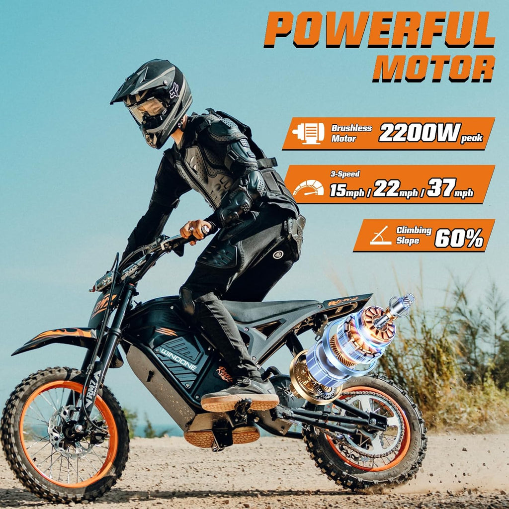 Windone RM7 Electric Dirt Bike for Teens Adults Age 13+, 2200W Peak Ebike