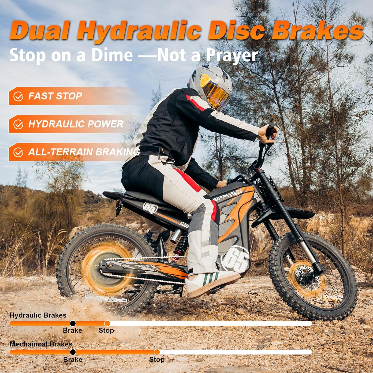 G300 Pro Electric Dirt Bike for Adults, 72V 30Ah Battery, 6500W Motor, 50 MPH Speed, 70 Mile Range, 350 Lbs Load Capacity, Hydraulic Brakes Black (Orange)