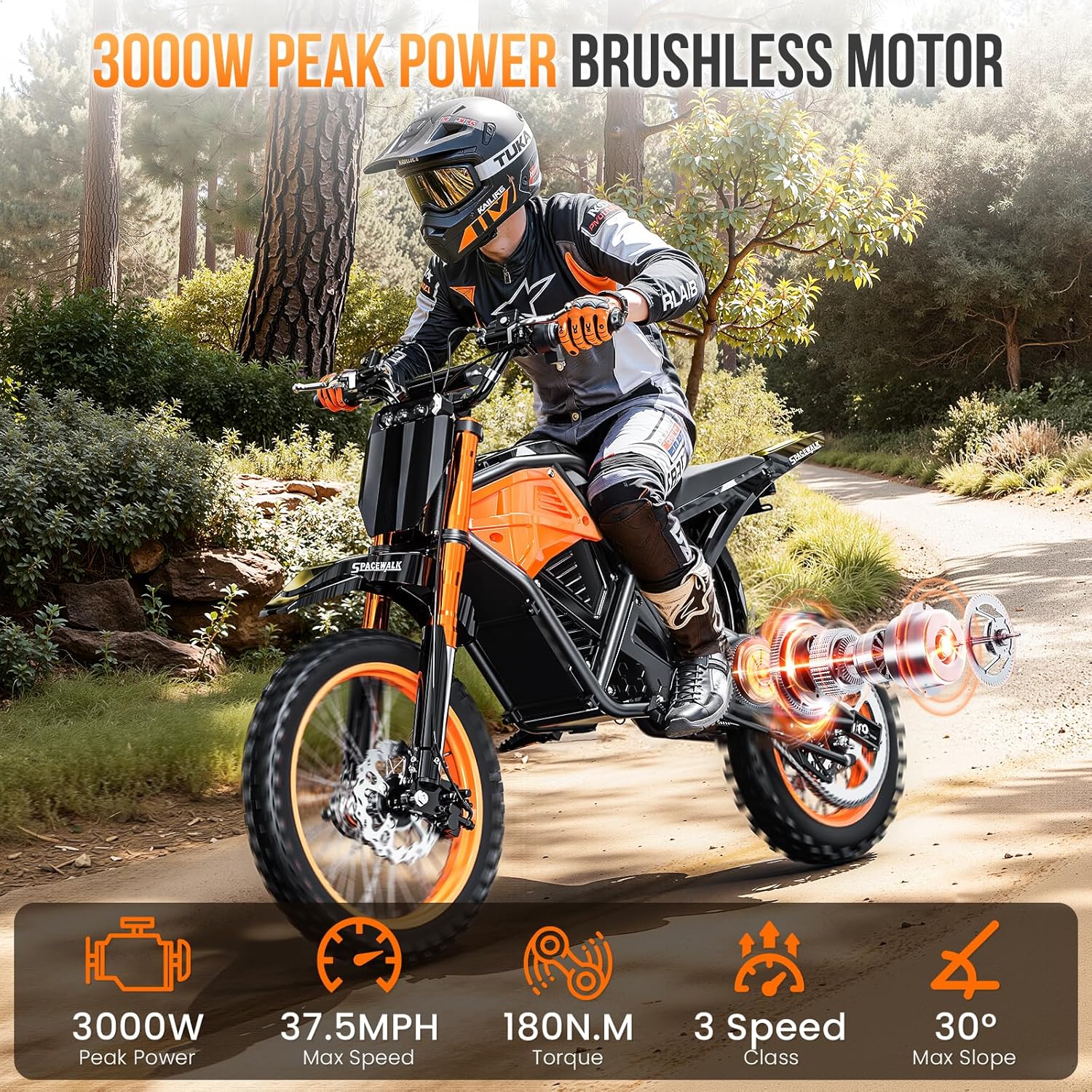 Electric Dirt Bike for Adults Teens 48V, Electric Off-Road Ebike with 3000W Mid-Drive Motor