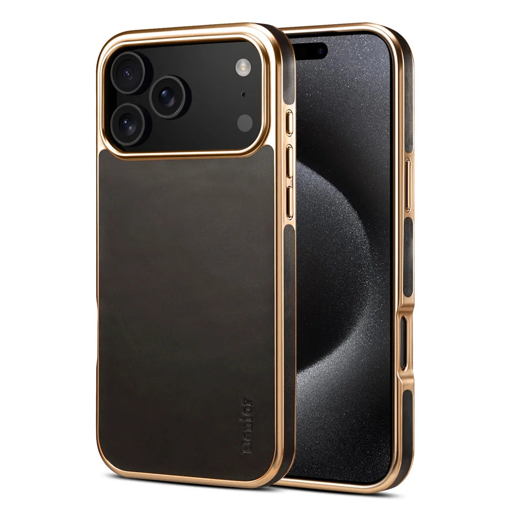 Denior Luxury Oil Wax Texture Genuine Leather Case for iPhone 17