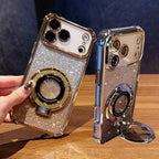 Luxury Bright Glitter Bracket Case for iPhone Magsafe Magnetic Plating Cover