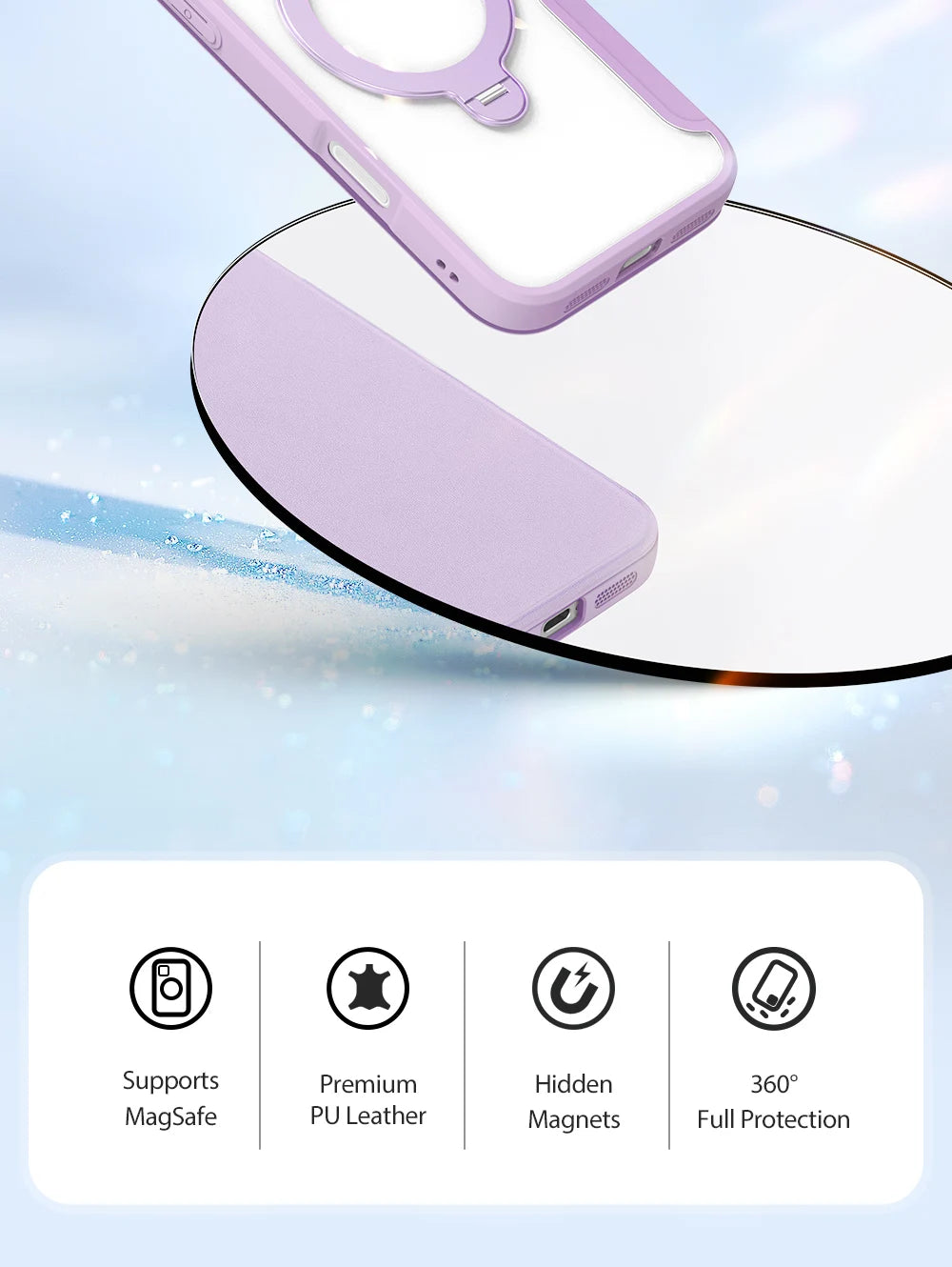 Magsafe Wireless Charging Rotating Metal Magnetic Stand Leather Cover