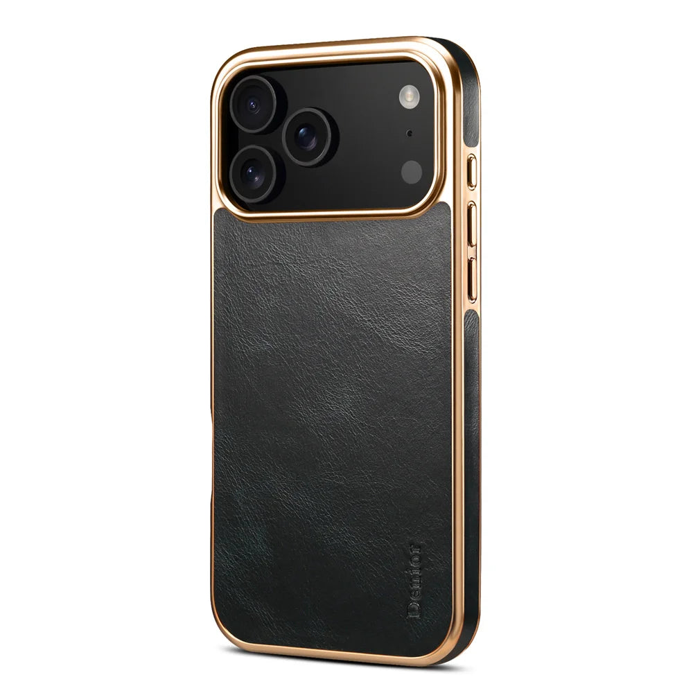 Denior Luxury Oil Wax Texture Genuine Leather Case for iPhone 17