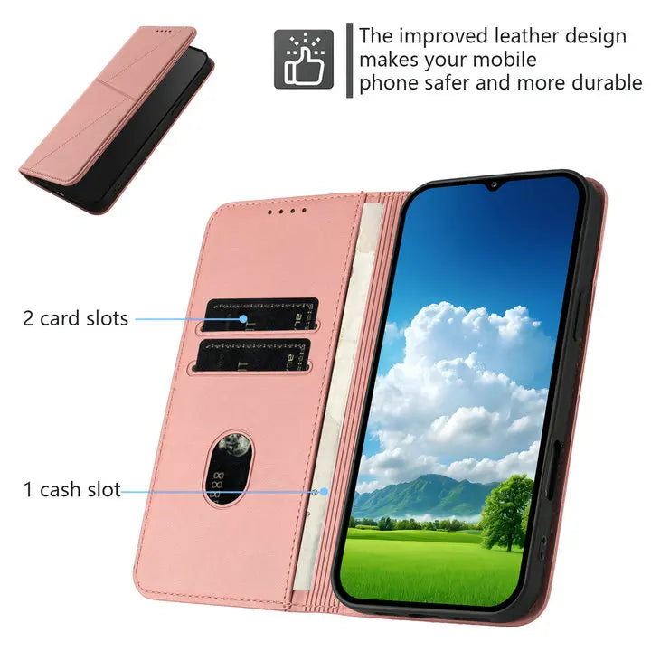 Mganetic Leather Texture Wallet Coque For iPhone 17