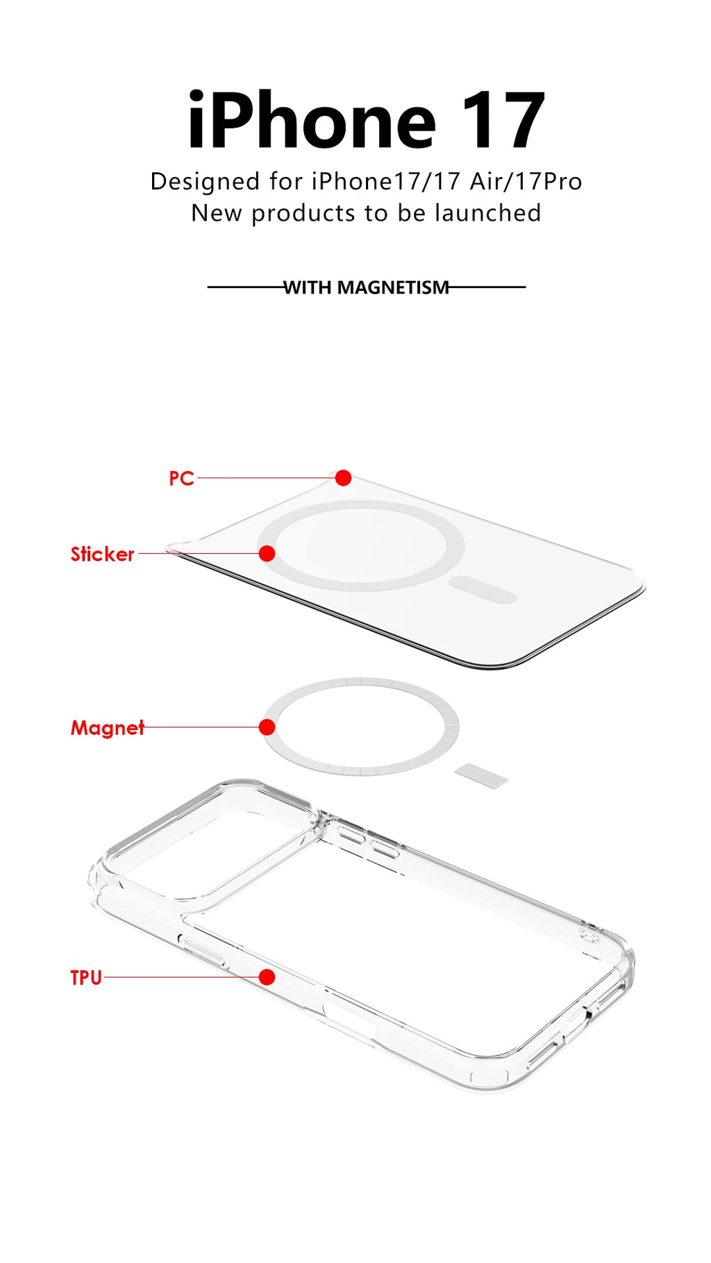 Shockproof MagSafe Clear Magnetic Case for iPhone 17